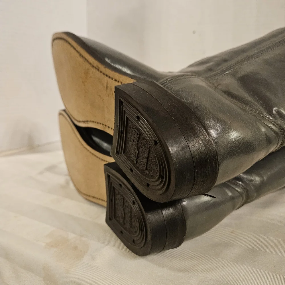 Gray Leather Roper Style Boot with Rounded Toe - Picture 7 of 8